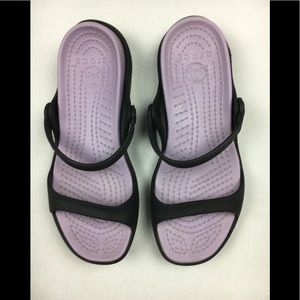 CROCS Black Sandals with Lavender Footbed